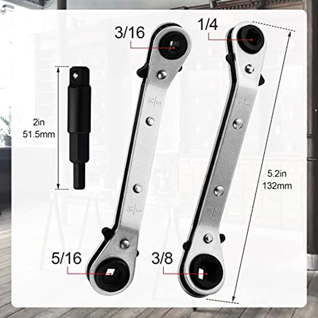 COOLHOOD Ratchet Wrench Air Conditioner Ratcheting Service Wrench 3/8” to 1/4” 5/16'' x 1/4'' with Hexagon Bit Adapter Kit Refrigeration Equipment Repair