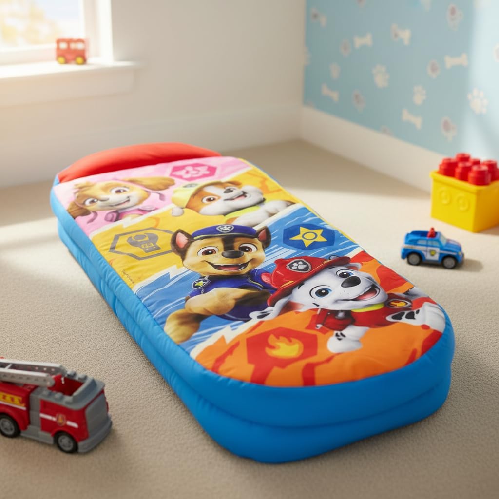 Character World Paw Patrol ReadyBed Kids aufblasbares Luftbett und Schlafsack mit Pumpe | Skye, Marshall, Rubble und Chase Design | Reisematratze für Übernachtungen und Camping oder Zuhause