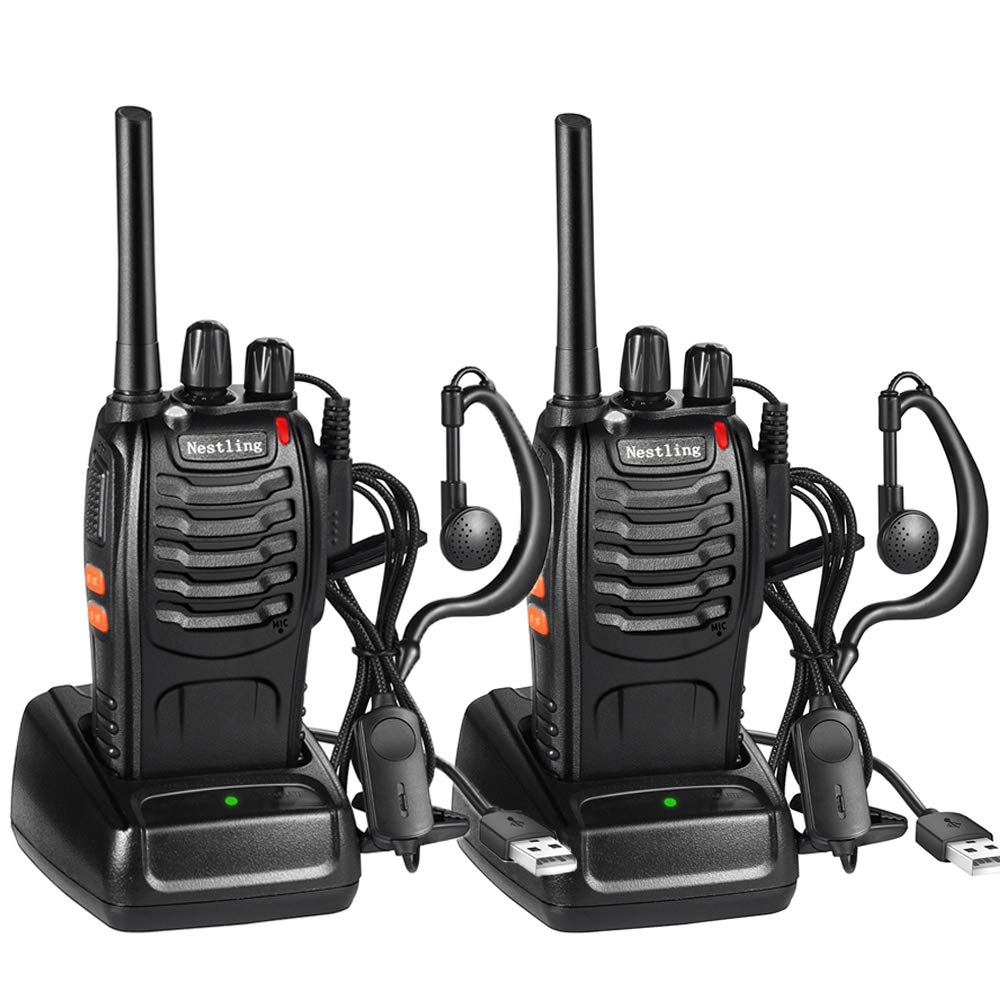 Walkie Talkie Recargable, 16 Canales PMR446 Walky Talky, Profecionales CTCSS DCS 3KM Radio Comunicación, con Auricular Incorporado y Linterna LED, Cargador USB,1 Par, VHF, Negro, Modelo BF-88E