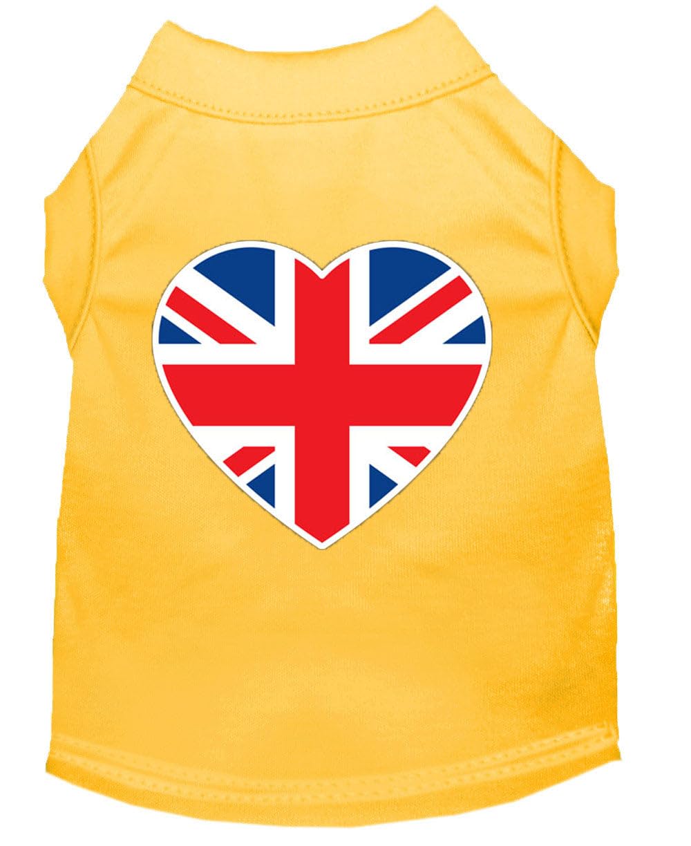Mirage British Flag Heart Screen Print Dog Shirt, XXX-Large, Yellow