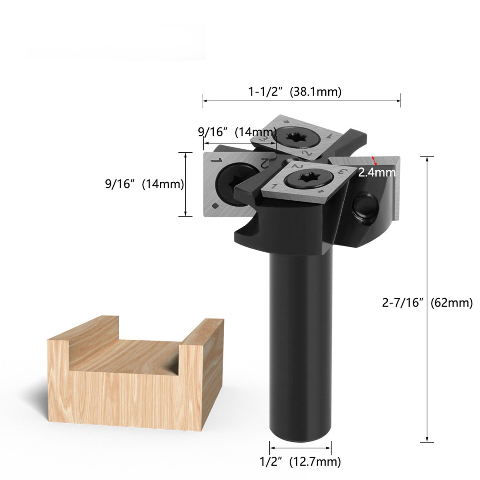 Walfront Punta per Fresa per Superficie Spoilboard Punta per Appiattimento Lastra Gambo Tondo da 1/2 Pollice Diametro Foro per Scanalatura da 1-1/2 Pollice con Inserto in Carburo su