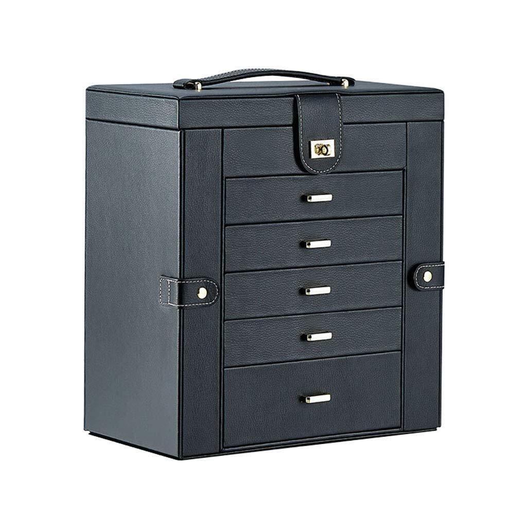 TIANQIHAO Storage Cosmetic Storage Jewelry Box 6 Layer Leather Organizer With Drawer And Mirror Travel Case 301733Cm