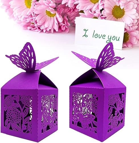 Miniatura 6 de the love 50 piezas de flores cortadas con láser y mariposas creativas cajas de chocolate para recuerdos de boda, cajas de dulces, caja de regalo,