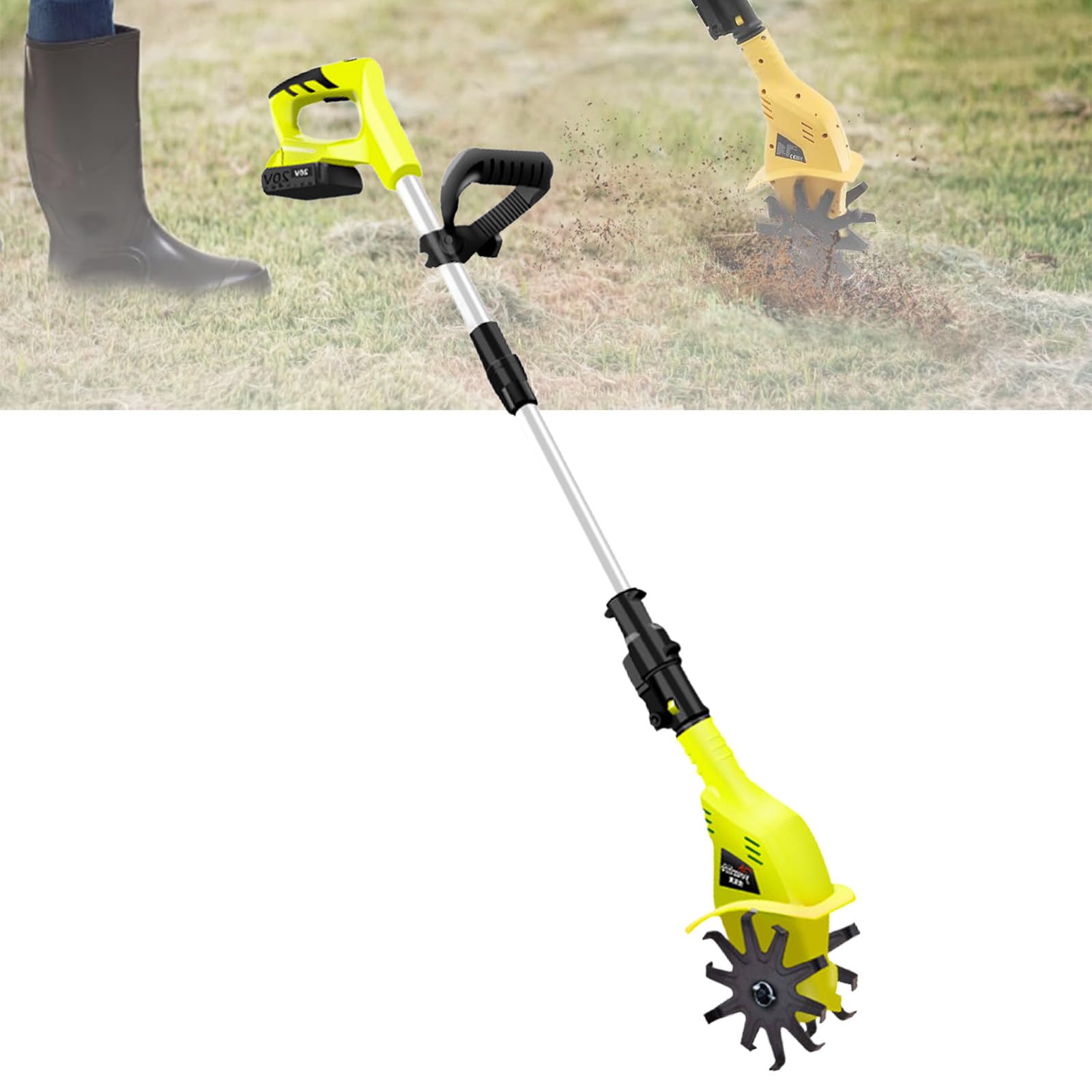 Cultivador eléctrico inalámbrico para jardín con batería y cargador rápido, ancho de labranza de 4 pulgadas, profundidad de labrado de 8 pulgadas