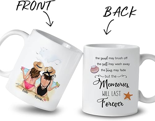 Miniatura 2 de Gossby Taza de café personalizada con nombre, peinado, piel, de amistad de larga distancia, regalos de verano para amigos, taza de cerámica de 11