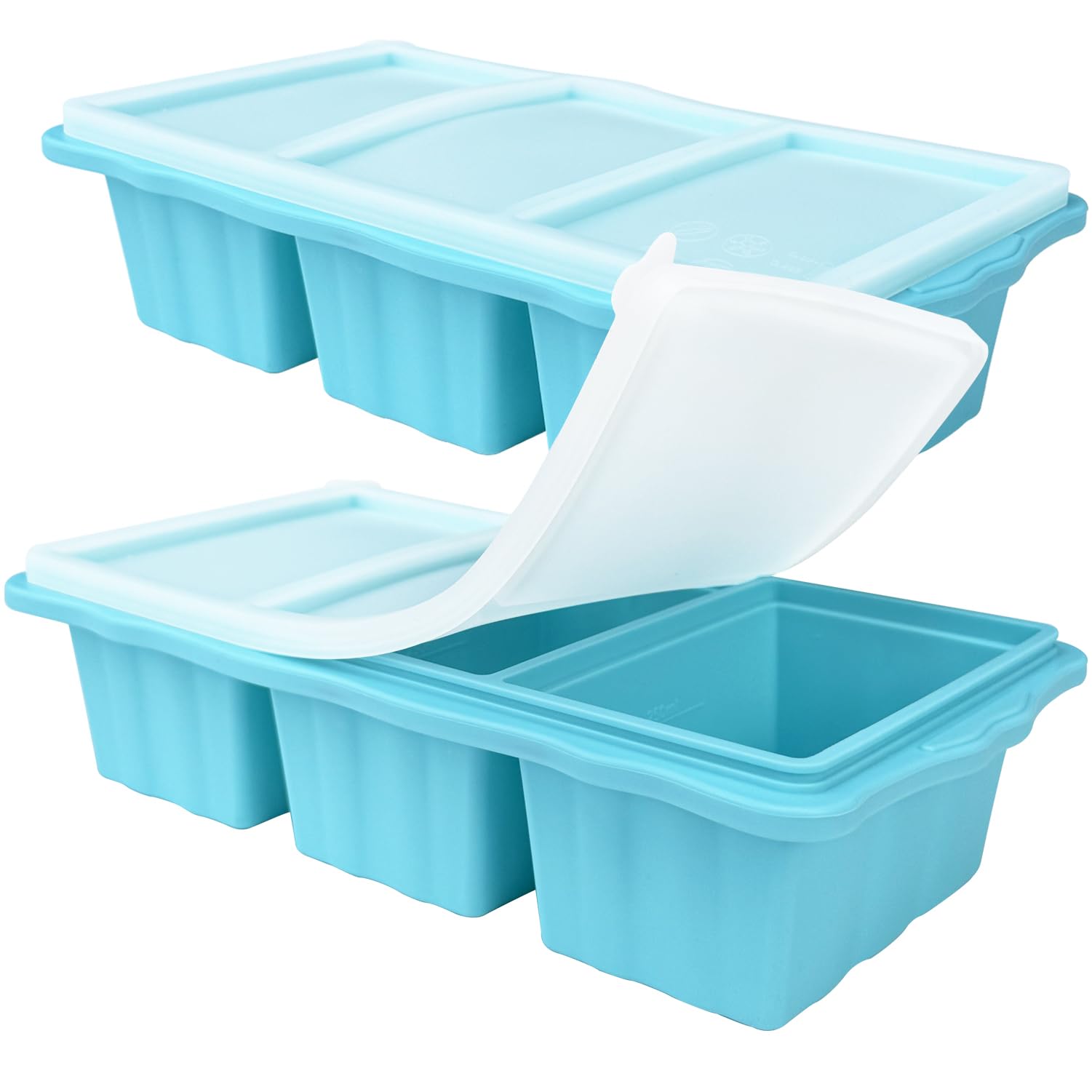 Tmeng 2 Pack Silicone Freezer Molds With Lids,1.5 Cup Silicone Freezer Tray for Meal Prep and Makes 6 Perfect 1.5Cup Portions Cubes for Storing 375mL/250mL/125mL Ice ube,Soup,Sauces,Leftovers and More