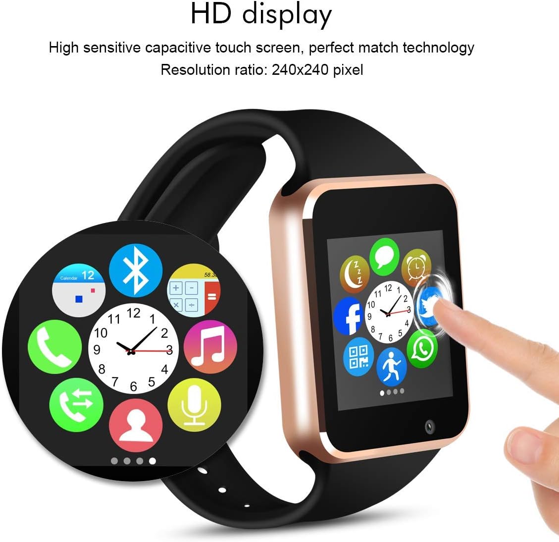 321OU Smart Watch Compatible iOS Android iPhone Samsung for Men Women, Make/Answer Calls, Checking Messages Support, Bluetooth Watch Fitness Tracker with Pedometer Camera SIM SD Card Slot (Gold)