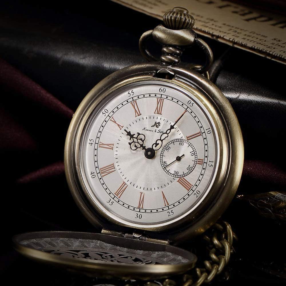 Buy Pocket Watch Roman Numerals Hollow Craft Hunter Japan Movement Quartz Analog Male Clock Long