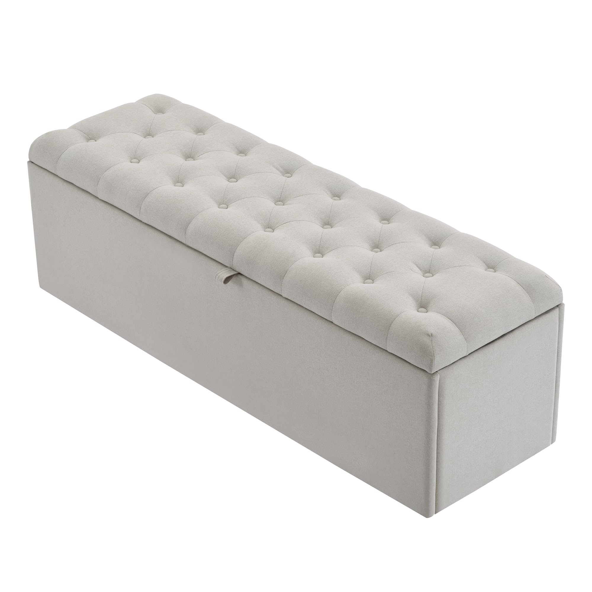 Banco de lino gris de alta calidad con asiento acolchado de 141 cm de largo