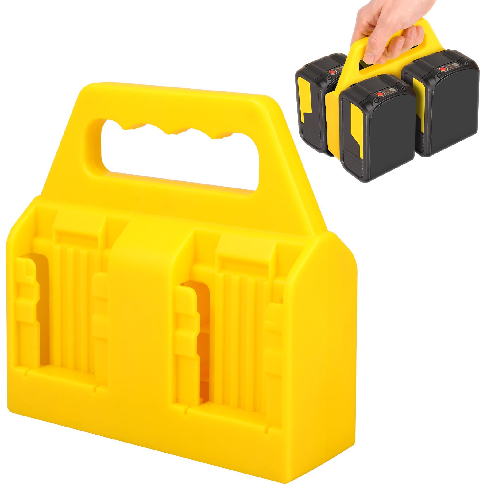 LuLobtg 6/4 Slot Battery Holder for DW 18V & 14.4V, Portable Battery Organizer and Storage Rack with Handle, Rugged Batteries Carrying Case Caddy for Tool Bag, Garage and Jobsite(4 Slot)