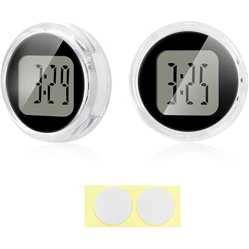 2 PCS Mini Motorcycle Clocks, Waterproof Stick-On 1.1" Diameter Motorbike Digital Clock, Handlebar Clock Watch Dashboard Clock for Most Vehicle, Motorcycle Accessories (Black)