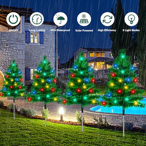 8-Pack Outdoor Christmas Decorations Solar Tree with 160 C6 Multi-Color 8 Lighting Modes Waterproof Lights for Outside Garden Yard Pathway Lawn by CMuloiet - Image 4