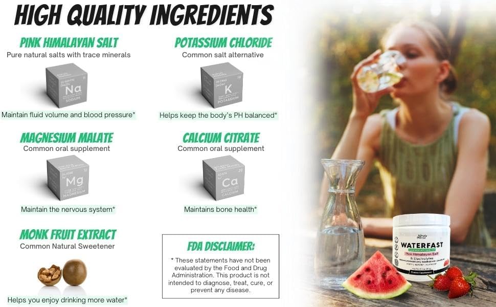 Miniatura 6 de WATERFAST Monk Fruit Keto - Polvo electrolito para ayuno e hidratación, sabor fresa y sandía, sal rosa del Himalaya (Sodio), potasio, magnesio,