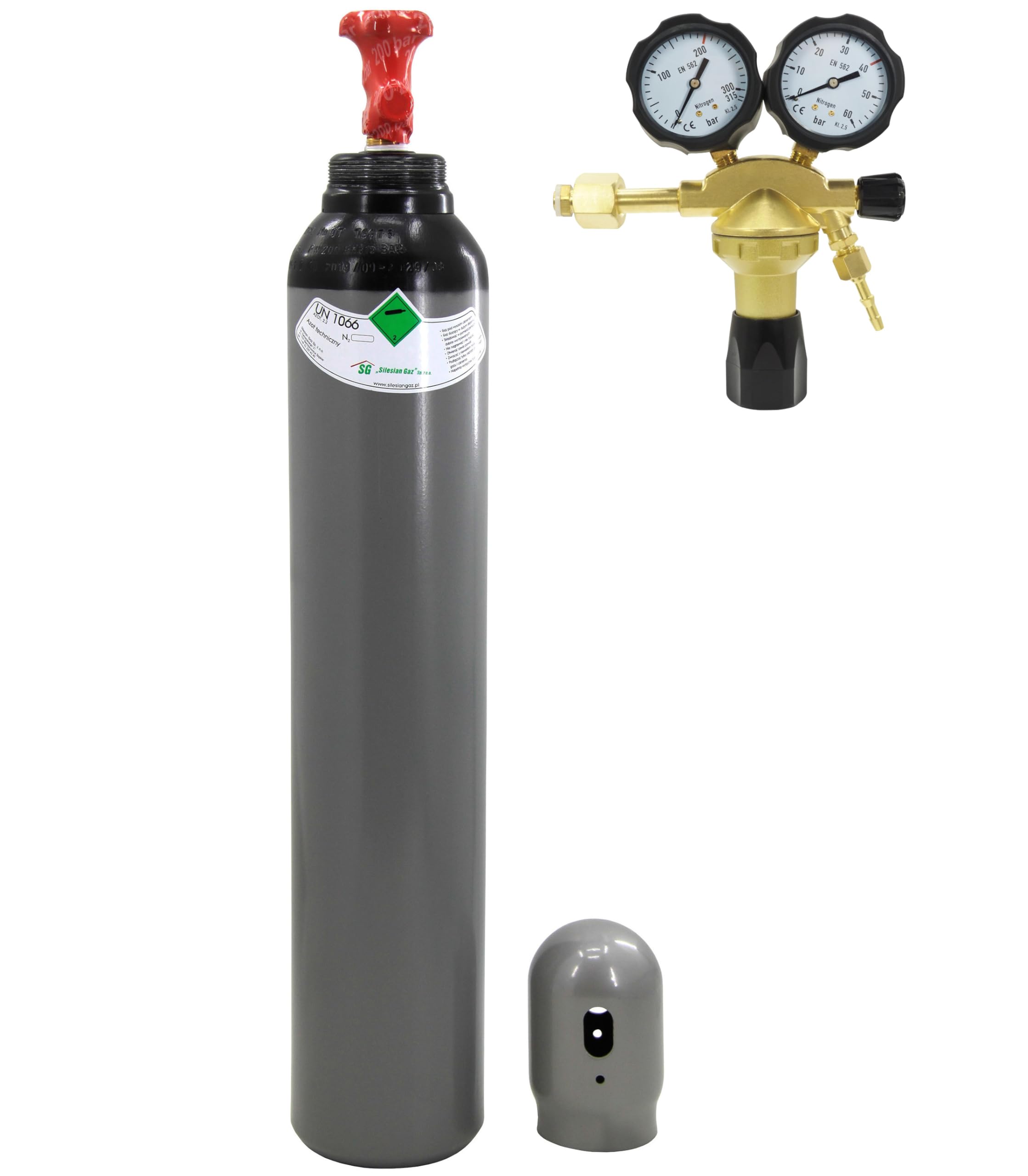 Botella de nitrógeno de 8 L + reductor de presión de nitrógeno 50 bar – Juego de bombona de nitrógeno con regulador de presión para taller e industria Bestschweissen.de