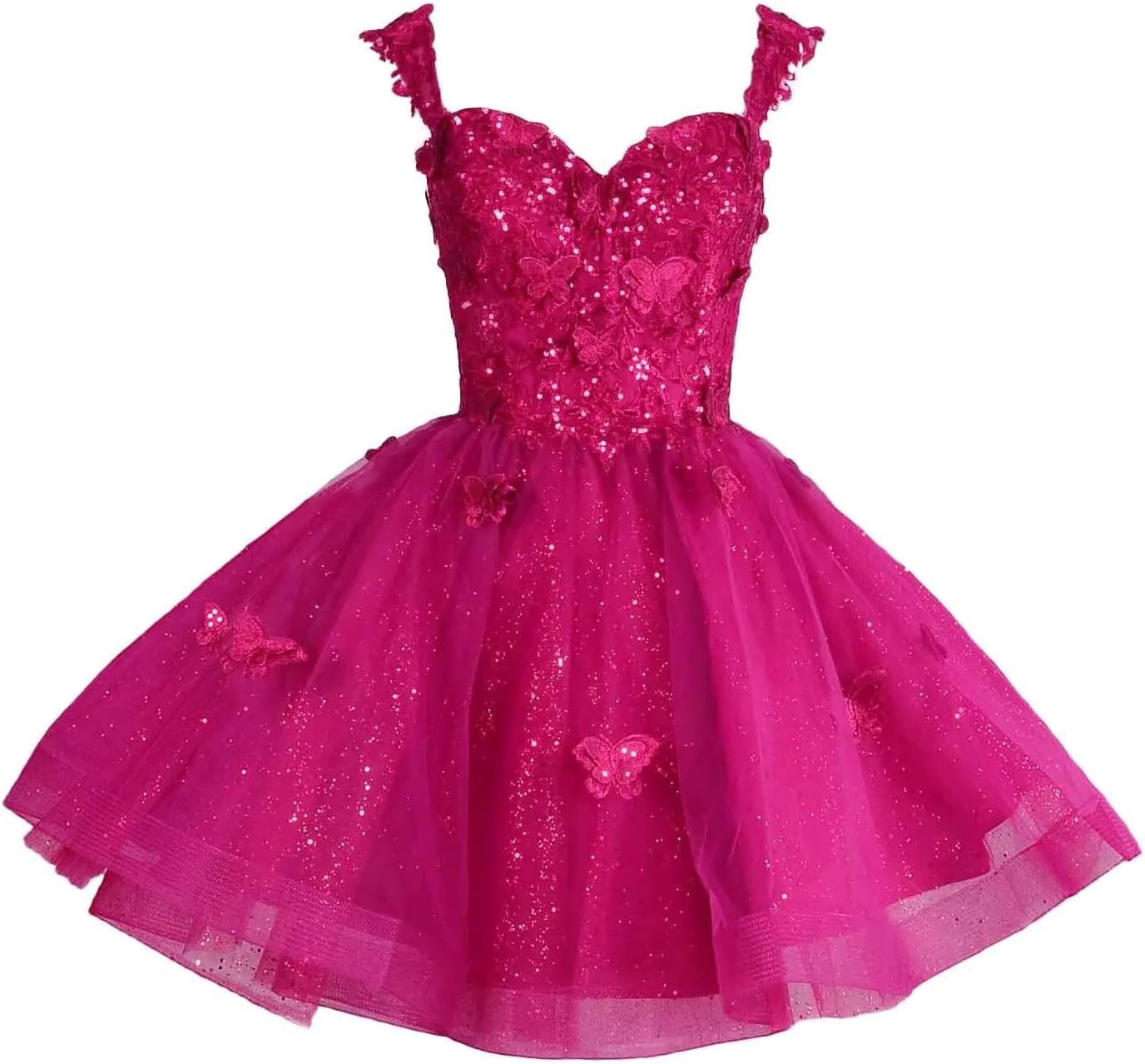 3D Butterfly Short Tulle Dress Off Shoulder Prom Homecoming Dress Glitter Lace Appliques Quinceanera Dress