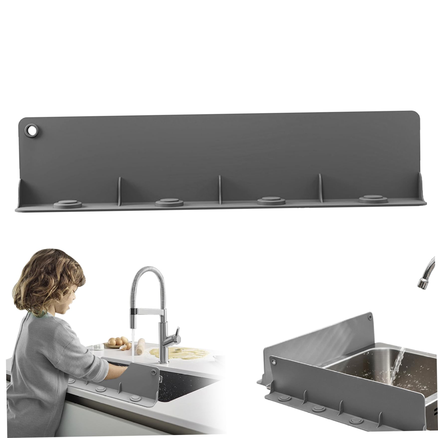 Kitchen Sink Splash Guard Press Suction Cup Waterproof Slope Design Splash Guard Silicone Hanging Hole Washable Reusable Water Splash Guards Home Accessories