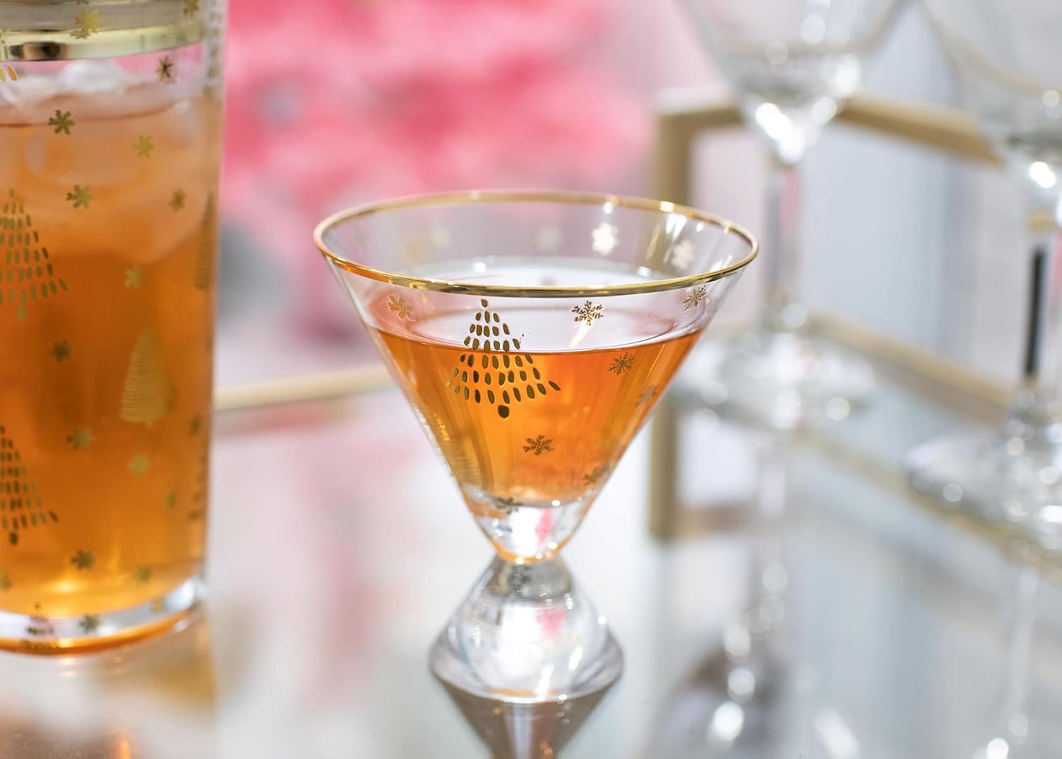 Mary Square Gold Tone Christmas Tree 5 ounce Cocktail Martini Glass