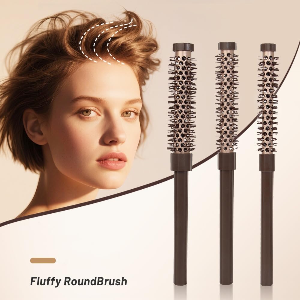 Photo 1 of 3 Pcs Small Round Brush Set for Blow Drying, 0.78/0.70/0.59 Inch Blowout Roller Hairbrush with Soft Nylon Bristles for Volume, Styling, Bangs, Roots, Curling, Short, Wavy, Thin Hair on Men & Women