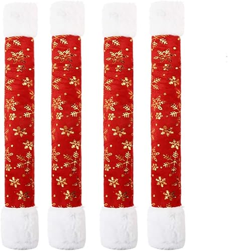 Miniatura 2 de RICHEN Juego de 4 fundas para manija de puerta de refrigerador, forro polar bordado de copo de nieve y funda de mango de piel sintética, regalos