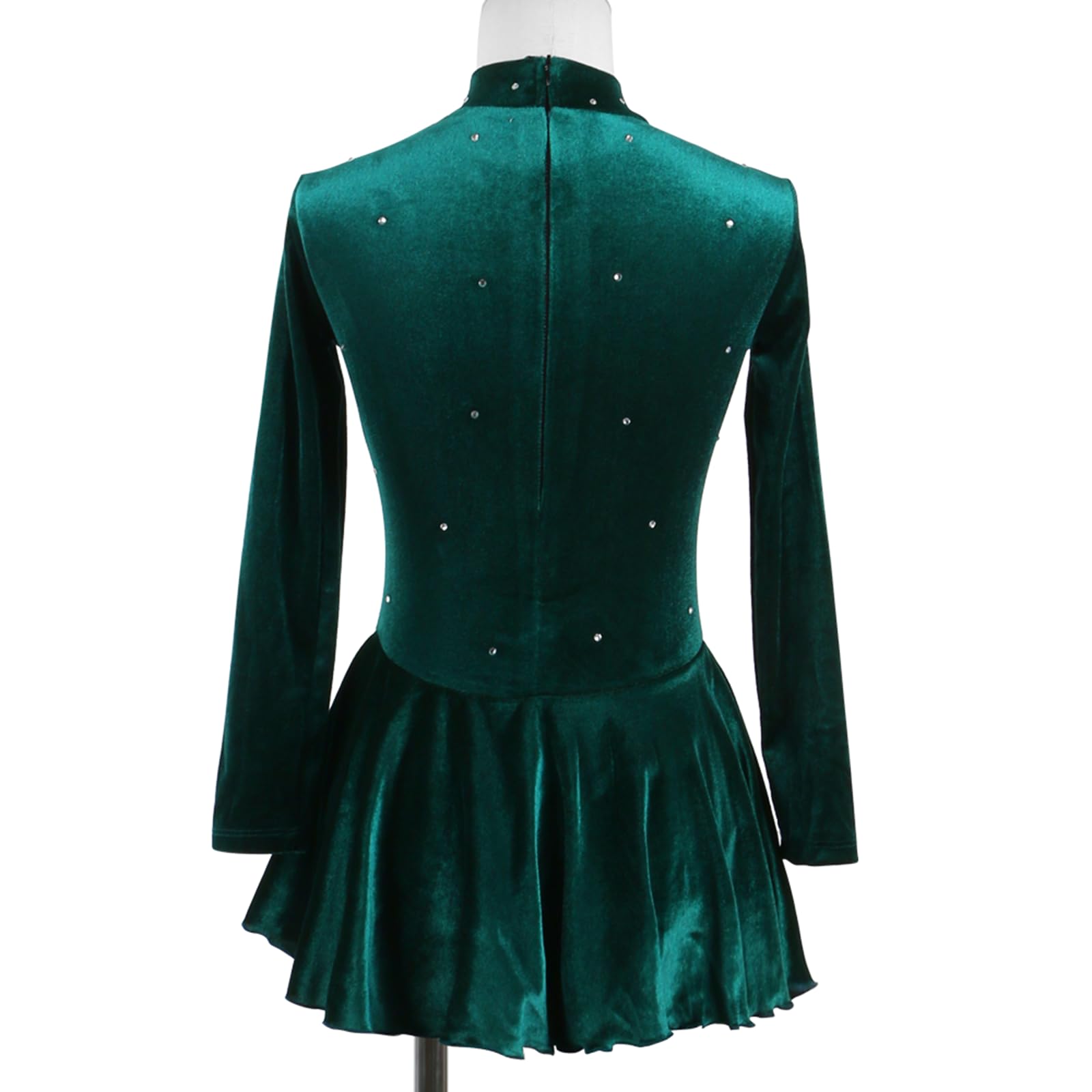 Vestido de Patinaje artístico, Traje de competición de Terciopelo con Diamantes de imitación, Leotardo de Danza de Ballet lírico y Gimnasia, Vestido de Patinaje sobre Hielo (Verde Oscuro L)