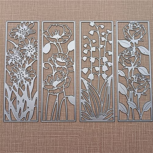 4 Pieces Background Flower Frame Metal Cutting Dies 3D Rectangle Flower Dies Leaves Shape Embossing Scrapbooking Dies Cuts Stencil for DIY Scrapbooking Bookmark Album Decoration Card Making