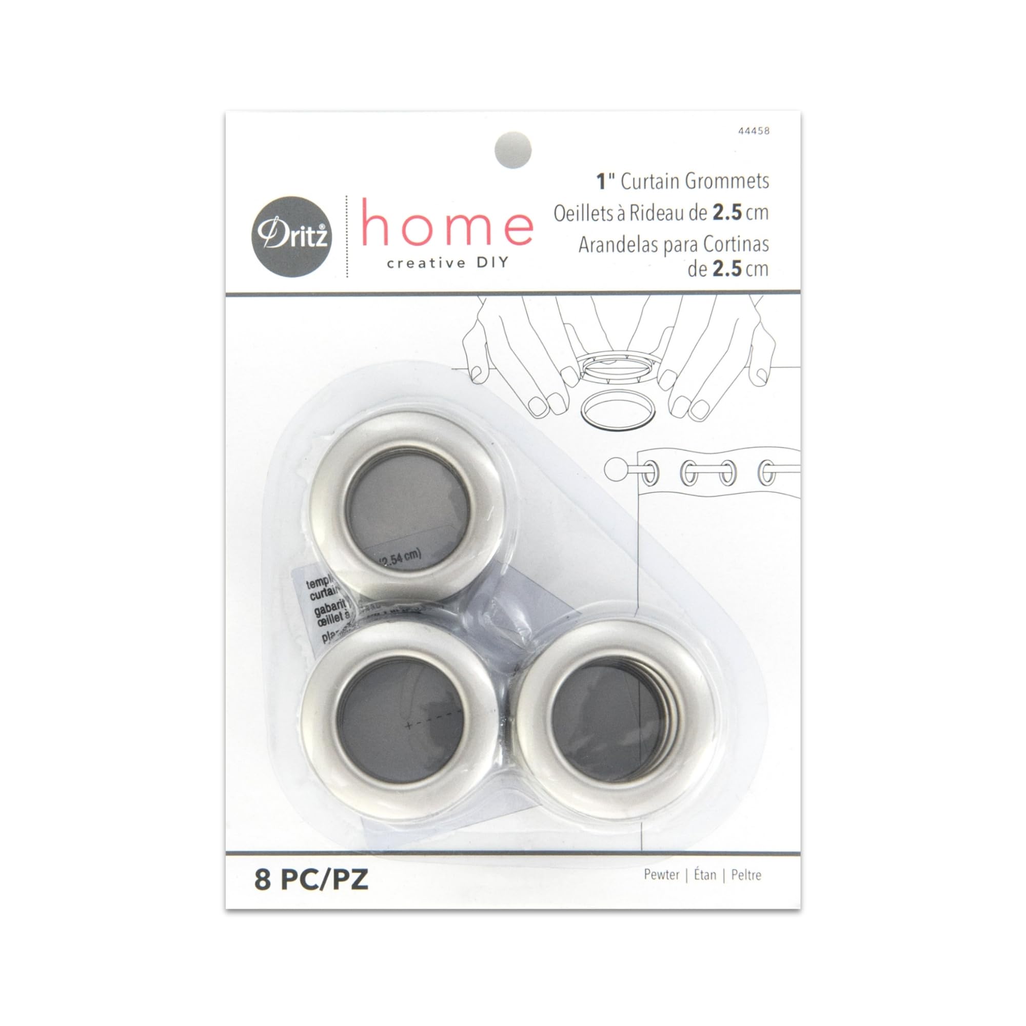 Dritz 1-Inch Inner Diameter Plastic Curtain Grommets, Pack of 8, Pewter