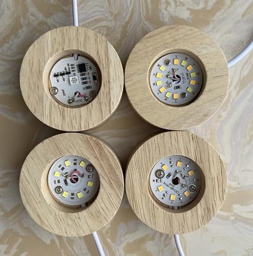 Miniatura 6 de anso Soporte de exhibición USB con luz LED, soporte redondo de madera, resina epoxi, arte artesanal (luz blanca, 2.362 in)