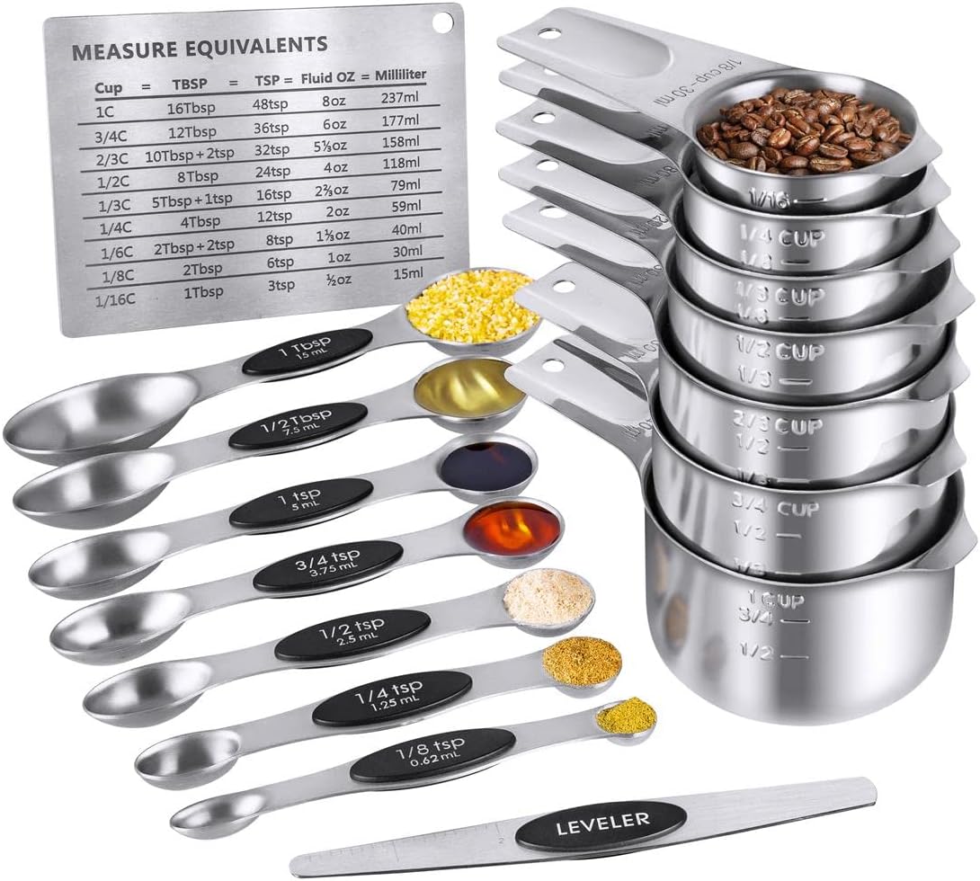 Measuring Cups Set and Measuring Spoons Set,QtoiKce 18/8 Stainless Steel 7