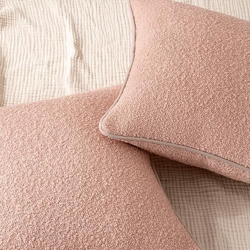 Image of Amazon Basics Boucle Throw Pillow Covers for Couch, Living Room, Home Decor with Hidden Zipper, Pink, 18x18in, Pack of 2
