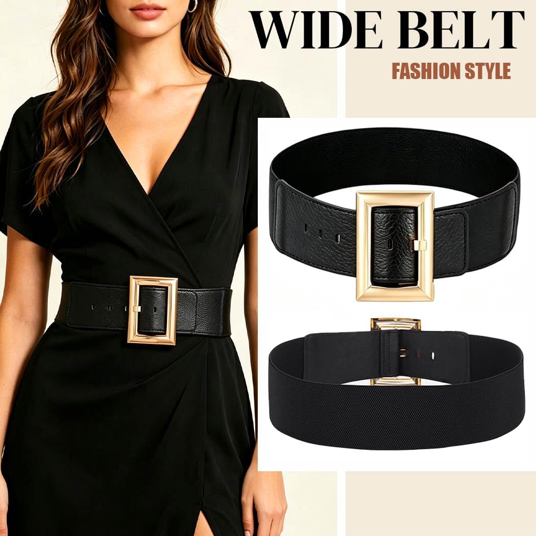 Yalice Fashion Thick Black Belt for Women Elastic Wide Waist Belts for Dresses