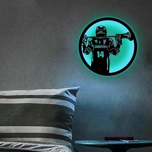 Miniatura 6 de Letrero de metal personalizado con luz LED, nombre y número personalizados, arte de pared de lacrosse, letrero de neón, decoración del hogar para
