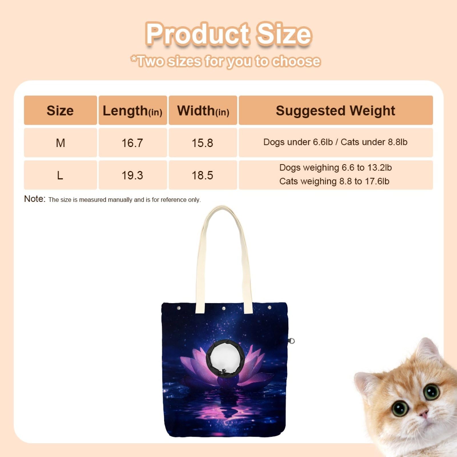 Pet Canvas Shoulder Bag Soft-Sided,Dog Purse Carrier for Small Dogs and Cats, Portable Pet Handbag with Adjustable Hole, Pet Washable Travel Tote Bag,Glowing Lotus Flower 19.3''x16.5''