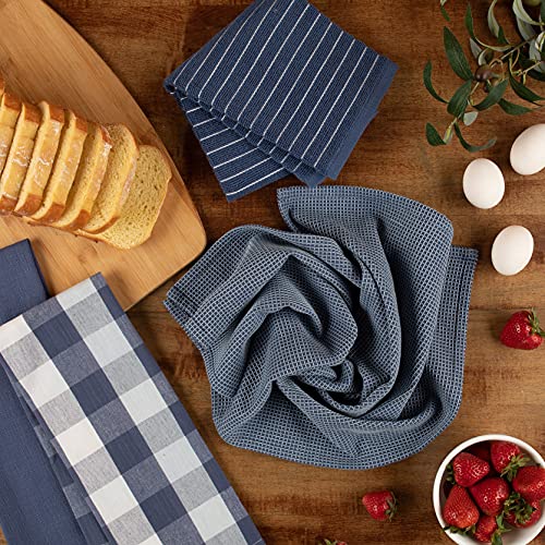 Kitchen Towels 100% Cotton Blue Dish Towels, Hand Towels, Tea Towels Flat, Terry, Waffle And Herringbone Dish Towels For Drying Dishes, 28 In X 16 In #TOP4