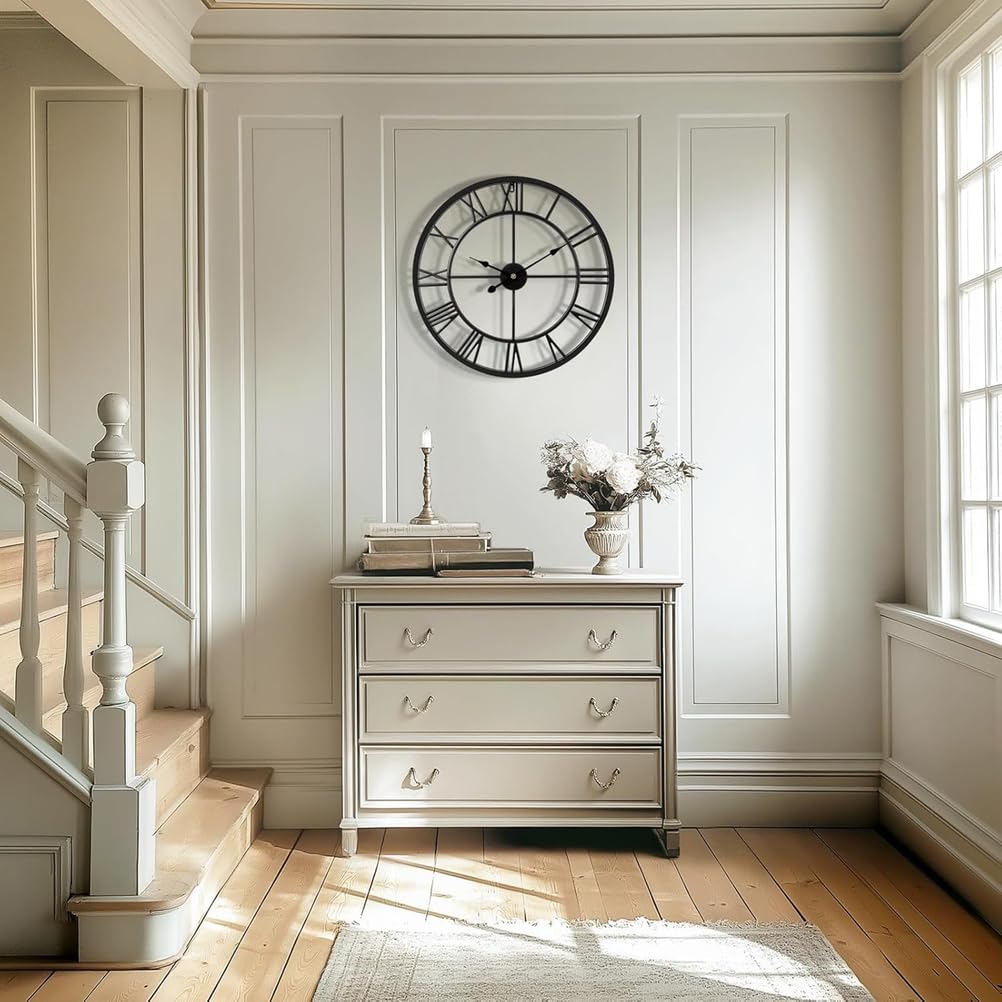 Reloj de Pared Grande de 16 Pulgadas para la decoración de la Sala de Estar, número Romano Moderno Redondo Decorativo de Metal Grande Reloj de Pared para Dormitorio y Cocina,Blanca,40cm