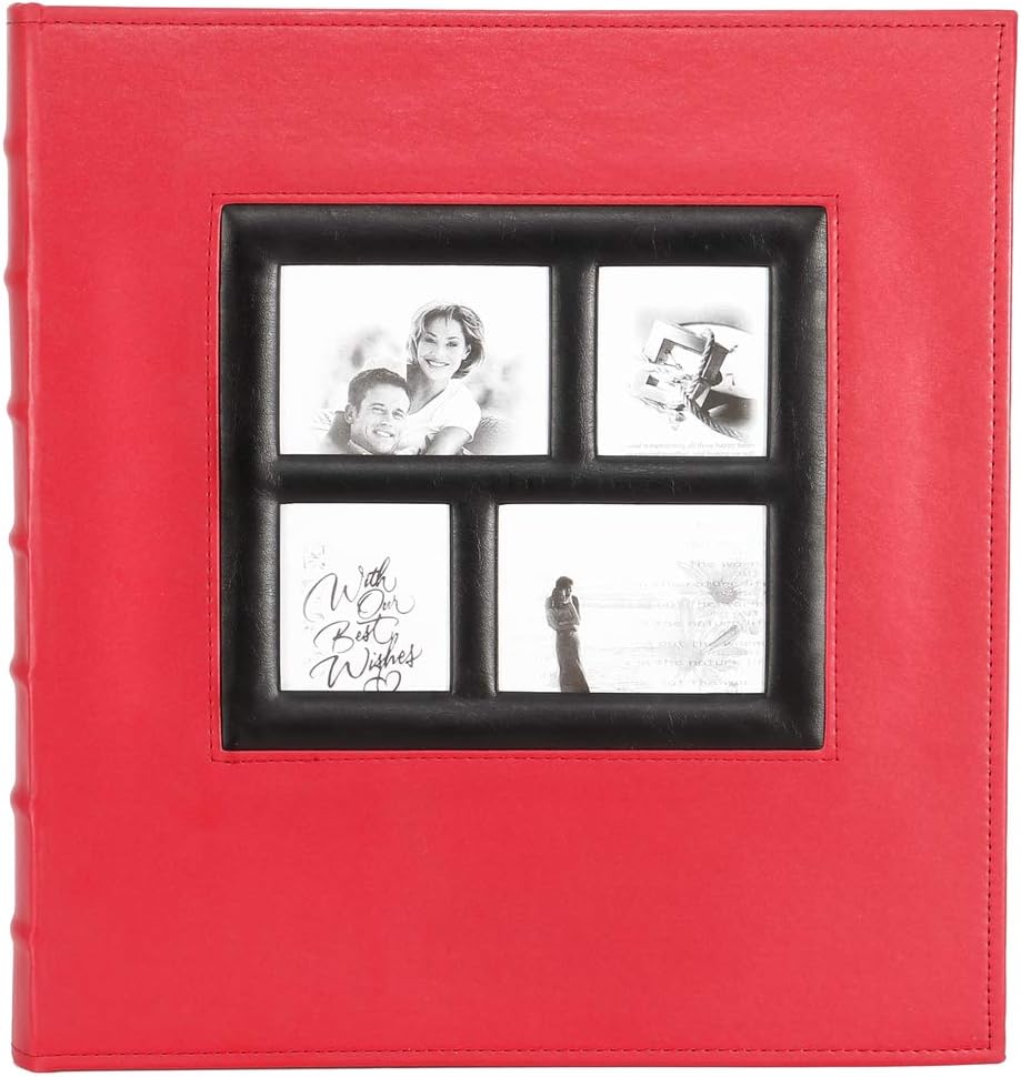Lanpn Magnetic Self-Stick Page Photo Album, Family Album Self Adhesive with 30 Sheets / 60 Pagesfor Wedding/Anniversary/Birthday, Holds 3x5, 4x6, 5x7, 6x8, 8x10 Photos (Red)