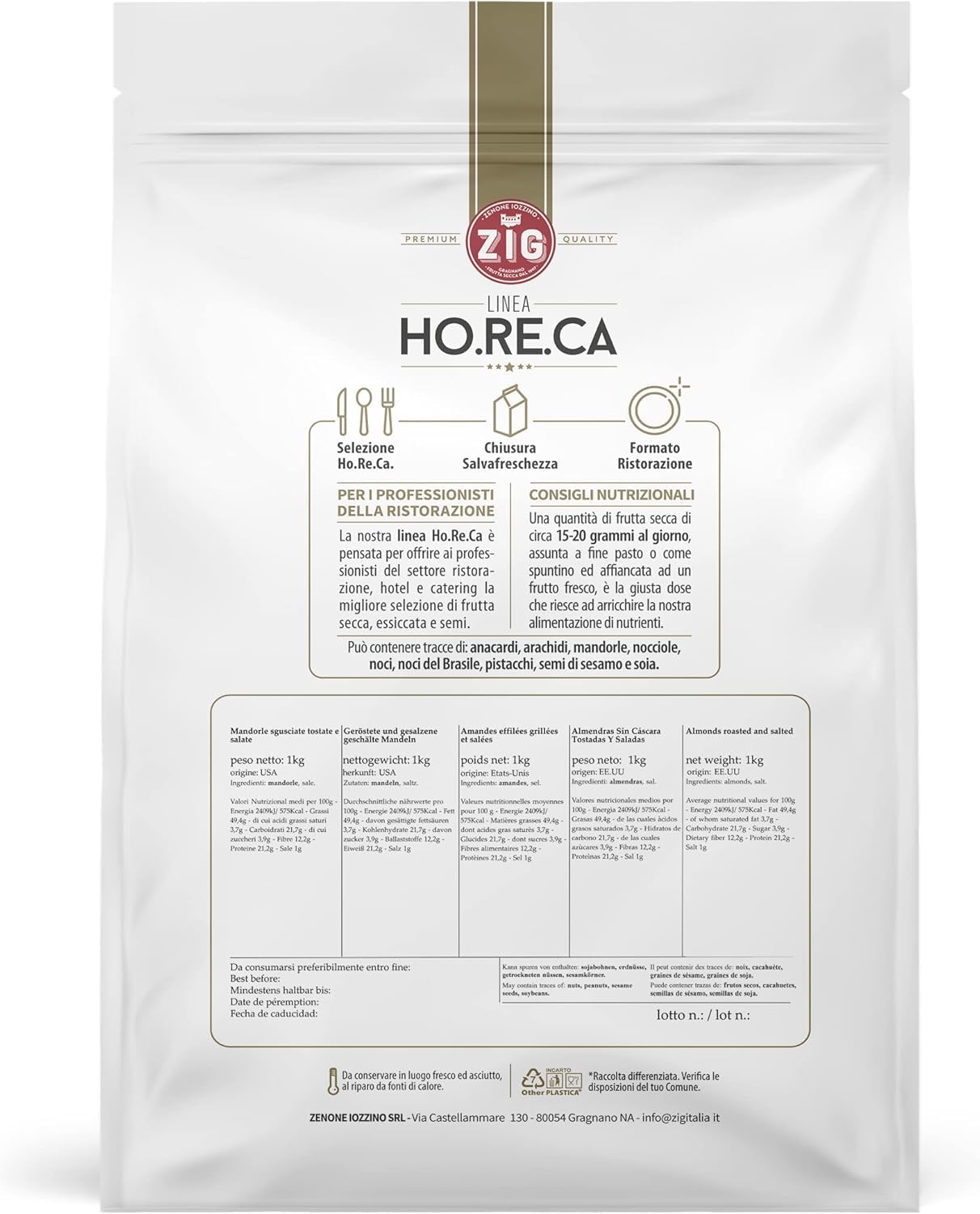 ZIG - HORECA - Mandorle sgusciate tostate e salate premium 1 Kg