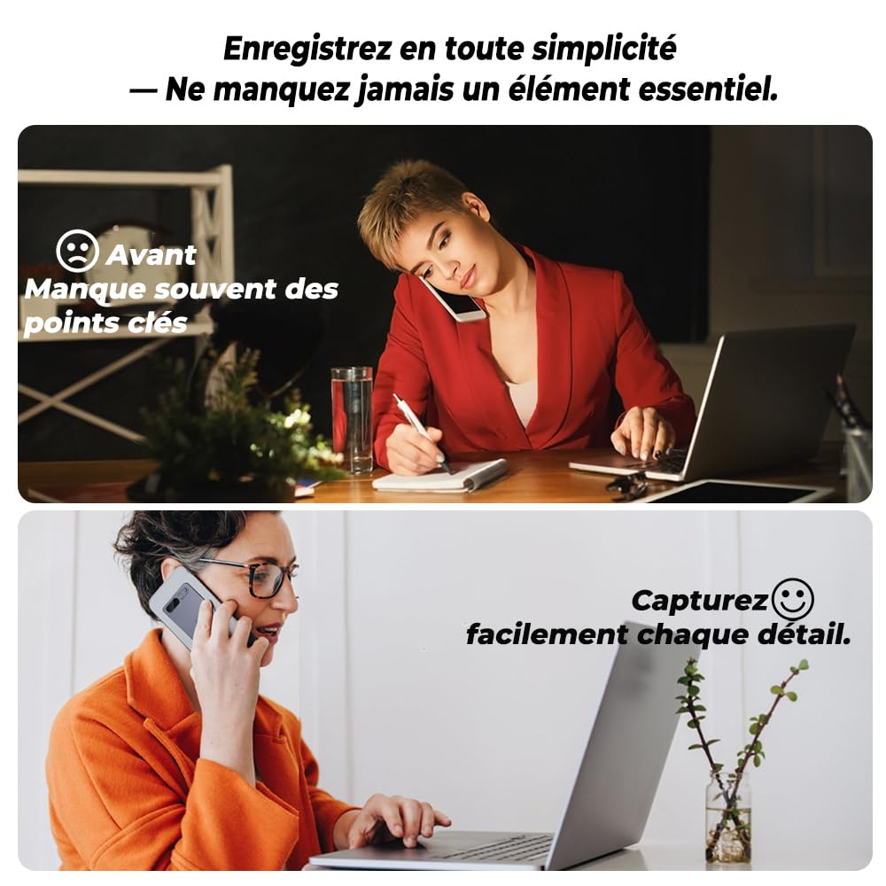 Enregistreur Vocal， Mémoire 64 Go IA Dictaphone Numérique