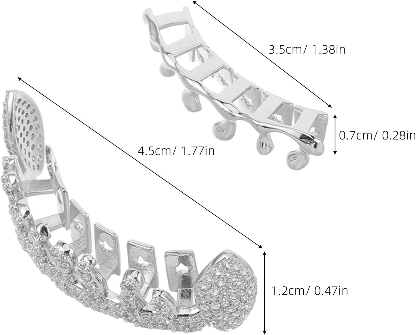 DOITOOL 2pcs Hip Hop Teeth Grills Silver Metal Mouth Caps Rapper Teeth Jewelry Costume Accessories for Adult Party Cosplay