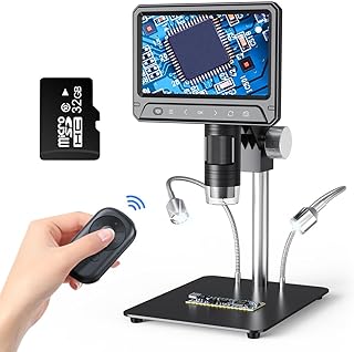 7" LCD Digital Microscope, Coin Microscope with 12MP Camera Sensor, 10-1200X, 1080P Video/Photo, USB Microscope for Adults Compatible with Windows/MacOS, 2 Fill Lights, Wireless Remote Control