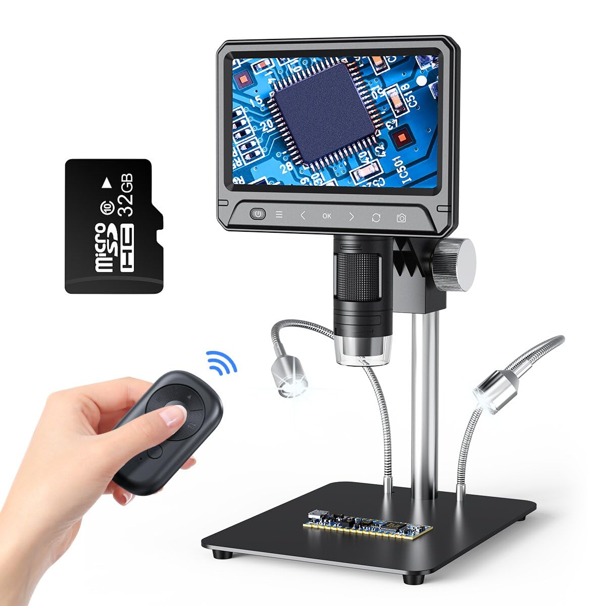 Ashfly 7" Digital Microscope - 1200X Coin Microscope with Screen - 12MP Coin Magnifier with Light, 10 LEDs, 32G TF Card, Windows XP/MacX 11.0 Compatible