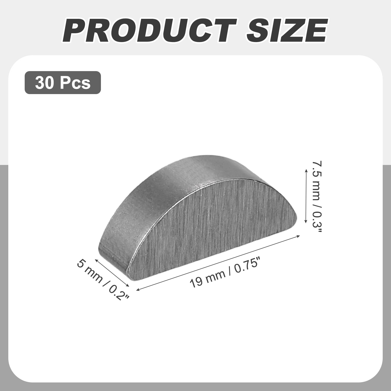QUARKZMAN 30 Pcs Clavette Woodruff, 19x5x7mm Acier Au Carbone Clavette Métrique Demi-Lune Outils Clavettes pour Fixations Mécaniques Industrie