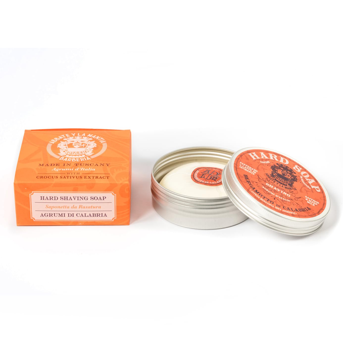 ABBATE Y LA MANTIA: Saponetta Solida da Barba al Bergamotto di Calabria – Idratante e Lenitiva – Con Latte di Giumenta e Zafferano – 80g – Made in Italy