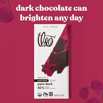 Theo Chocolate Pure Organic Dark Chocolate Bar 85% Cacao, 6 Pack | Vegan, Fair Trade