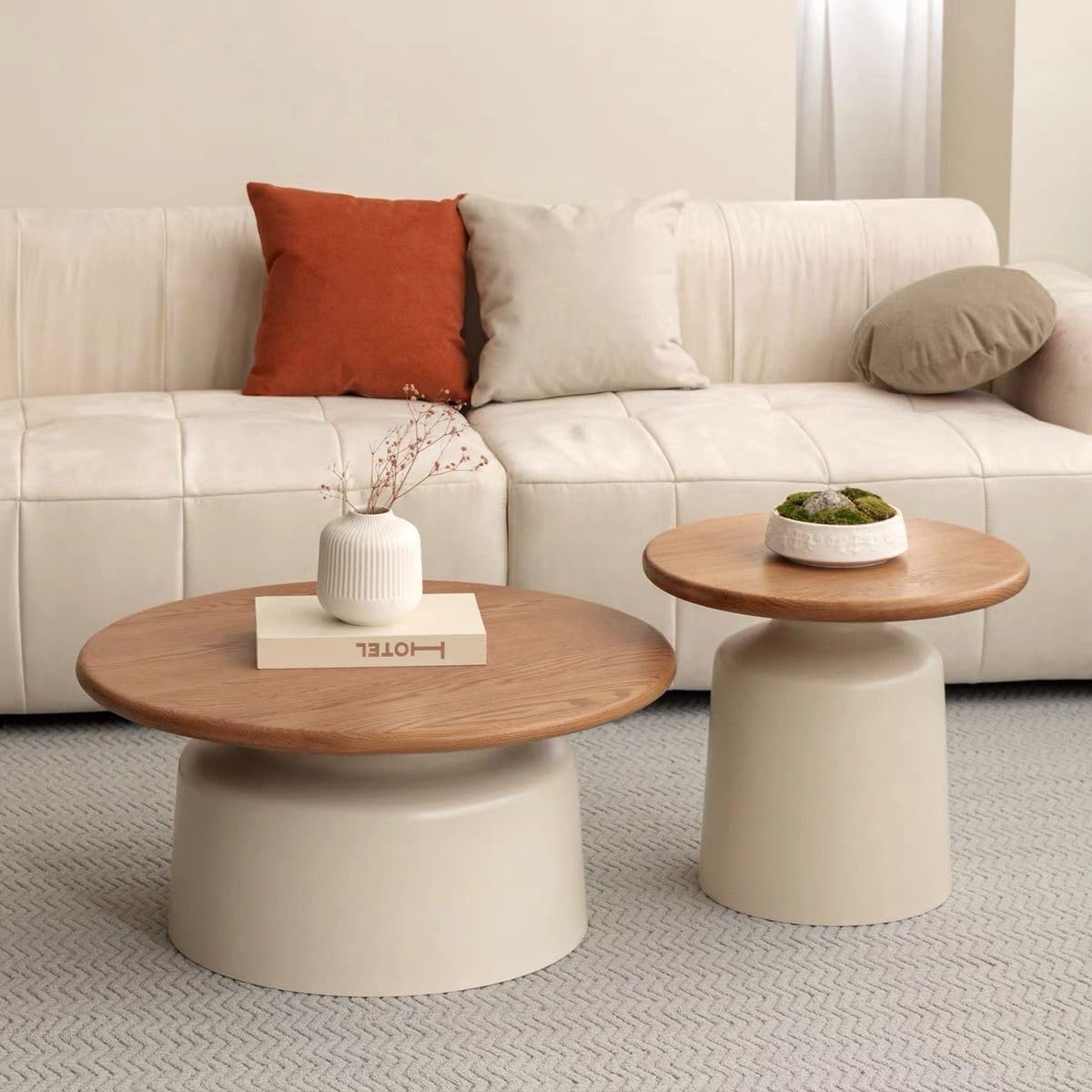 Mesa de Centro Redonda, Mesa de Centro Moderna Color Crema, Base de Acero Al Carbono para Oficina en Casa, Apartamento Pequeño(Black)