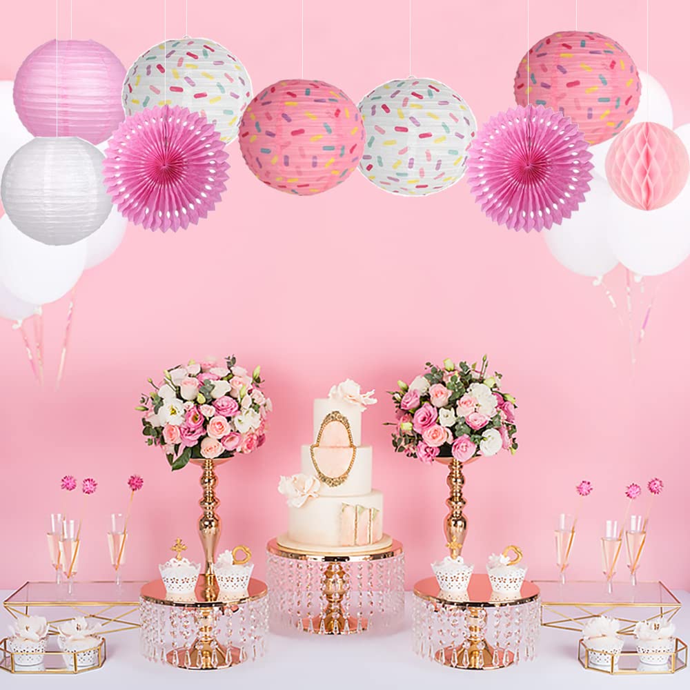 Donut Birthday Party Decorations Set – 9-Piece Paper Lanterns, Fans & Honeycomb Ball For Donut Theme - View #6