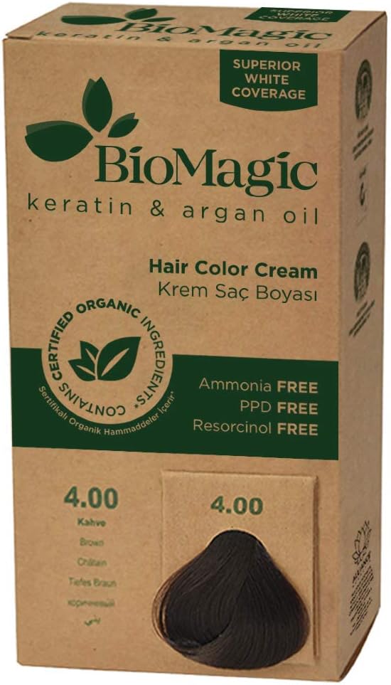 Permanent Hair Color for a Natural Look, Keratin & Argan Oil Line, Ammonia FREE Dye, Contains Certified Organic Ingredients (4.00 Brown)