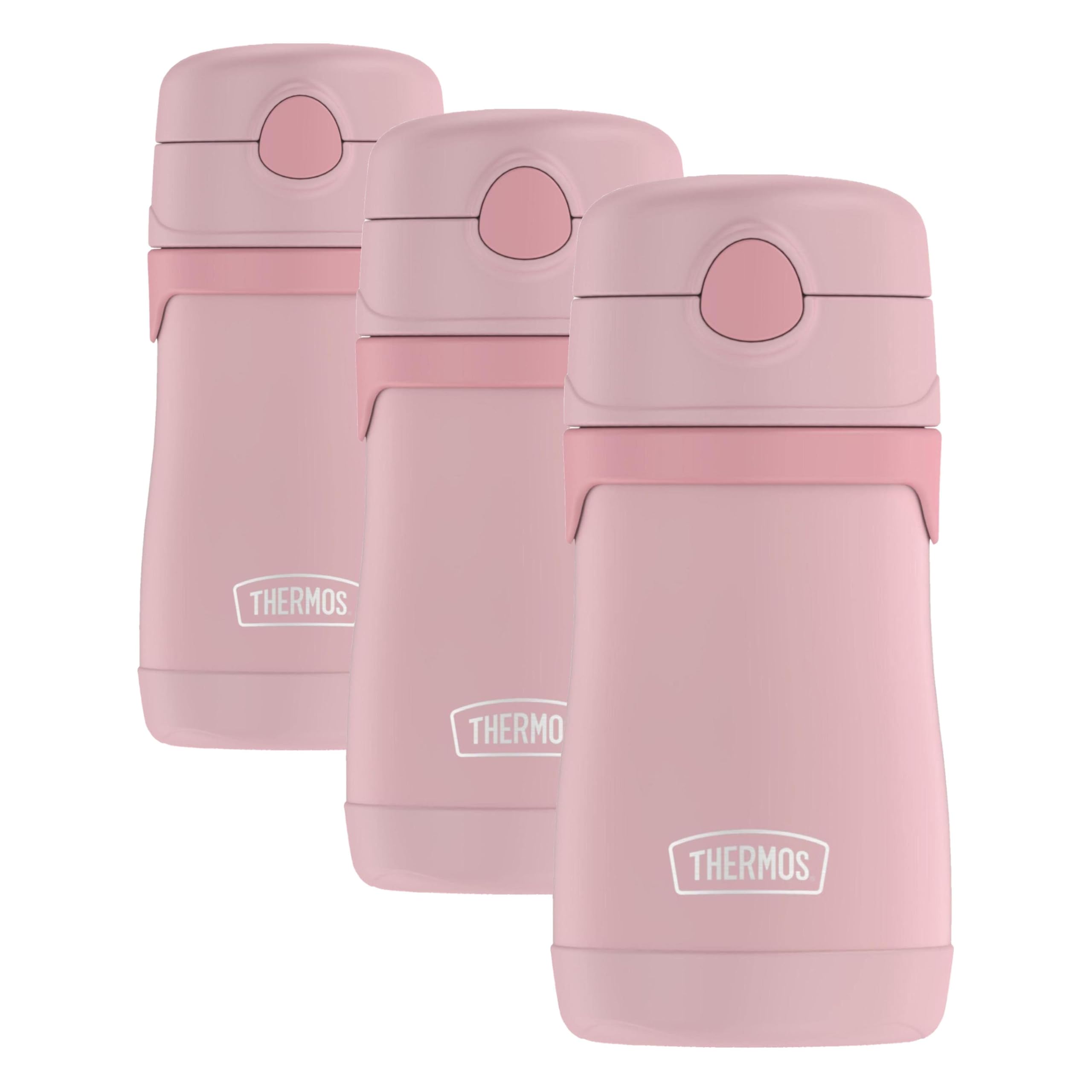 THERMOS BABY 10 ounce Stainless Steel Vacuum Insulated Straw Bottle, Rose (Pack of 3)