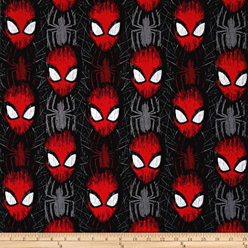Springs Creative Products Black Marvel Spiderman Spider-Man Head Toss Fabric by The Yard