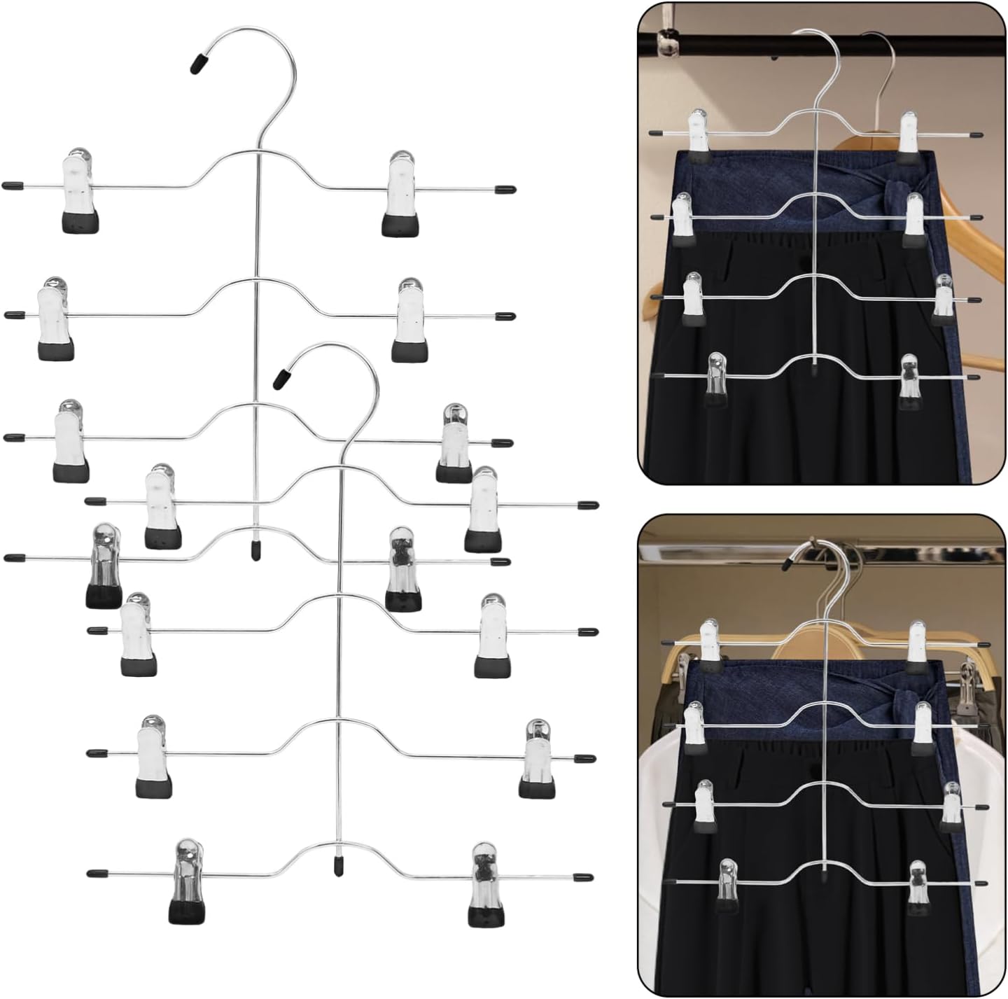 ERINGOGO 4PCS Multi-Function Pants Hangers with Clips 4-Tier Skirt Hangers for Closet Organization Space-Saving Clothes for Pants Jeans and Skirts