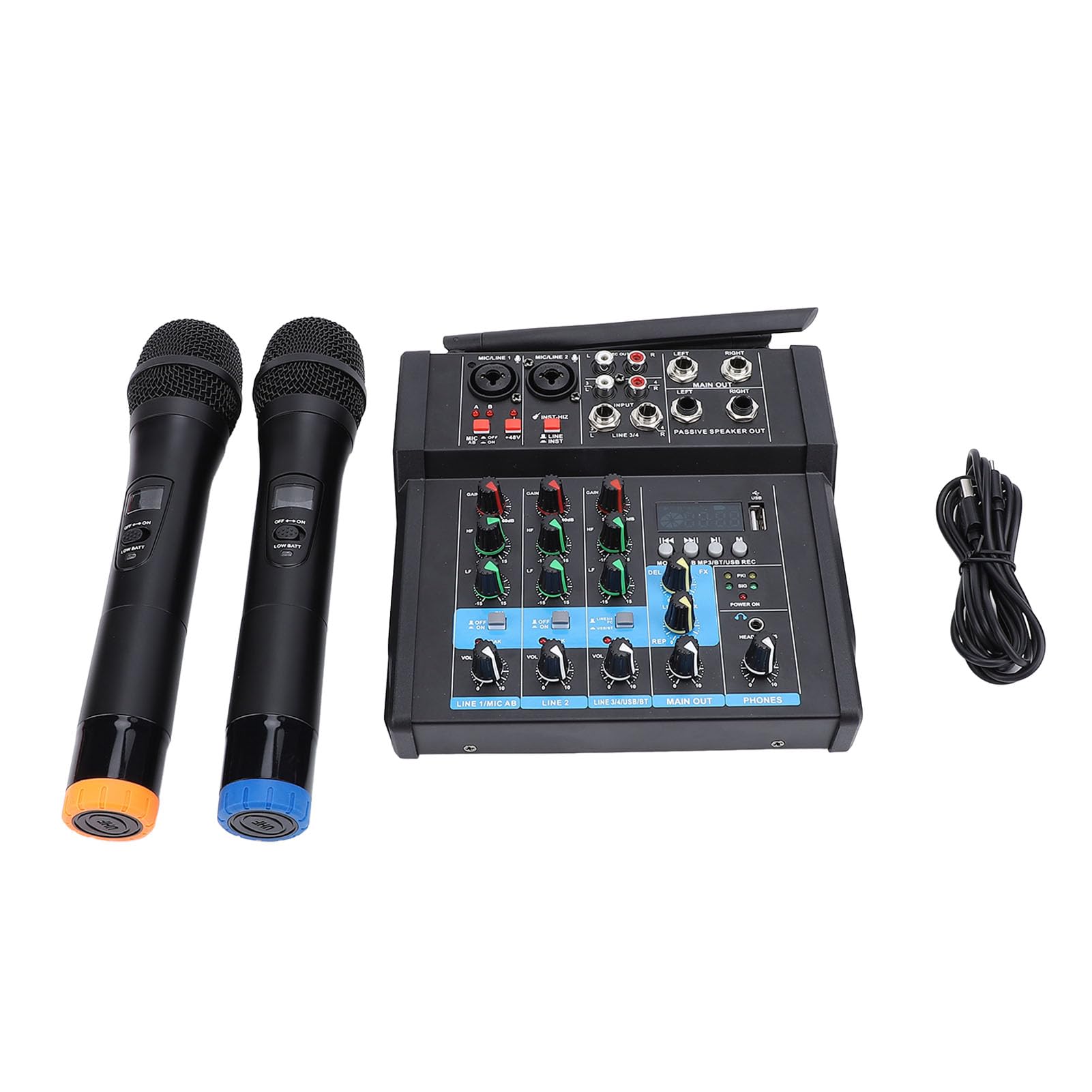 Consola de Mezcla USB con Micrófono BT, Mezclador de Sonido para Karaoke, Memoria USB de 6 Canales, Minimezclador de Audio para DJ para Grabación en Vivo de PC
